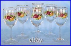Beautiful Royal Albert Old Country Roses Wine Glasses Set of 6 Made In England