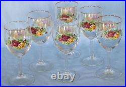 Beautiful Royal Albert Old Country Roses Wine Glasses Set of 6 Made In England