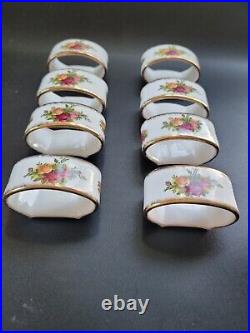 Eight Royal Albert Old Country Roses Napkin Ring Holders Made In England 8Pc