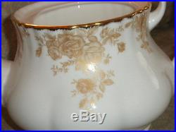 Elegant Royal Albert Old Country Roses Gold Tea Pot w Lid 8 H x 10 x 6 3/4 NF