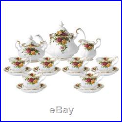 England Royal Albert Old Country Roses Tea Pot, Creamer, Sugar 6 Tea Cup/saucer