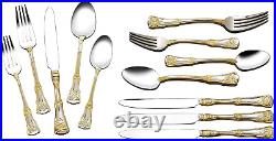 Flatware Set Golden Old Country Roses Stainless Steel Polished Metal 20 Pieces