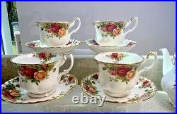 H911 Royal Albert Old Country Roses Tea Set Teapot Sugar Creamer 4 Cups Saucers