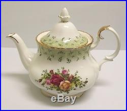 Htf Rare Royal Albert Old Country Roses England Green Accent Large Teapot