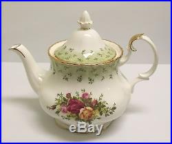 Htf Rare Royal Albert Old Country Roses England Green Accent Large Teapot