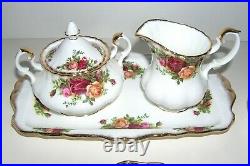 LOT 1962 Royal Albert Old Country Roses Tea Pot, Creamer & Sugar Bowl, Cups