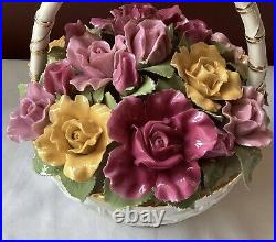 Large VTG Royal Albert Old Country Roses Flower Basket Music Box, Für Elise Large VTG Royal Albert Old Country Roses Flower Basket Music Box, Für Elise