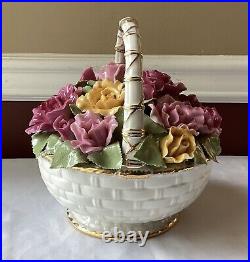 Large VTG Royal Albert Old Country Roses Flower Basket Music Box, Für Elise Large VTG Royal Albert Old Country Roses Flower Basket Music Box, Für Elise