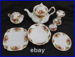 Lot of Royal Albert Old Country Roses 8-Piece Set Teapot Sugar Candle Holder