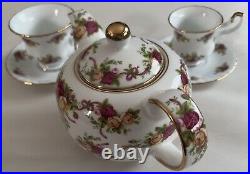 NEW &DISCONT, Royal Albert-Old Country Roses Ruby Tea Pot /Mommy & Me Cups-5 pcs