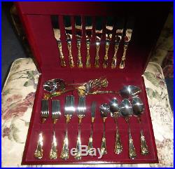 NEW Royal Albert Old Country Roses 45 pc Gold FLATWARE SET + BOX with medallion
