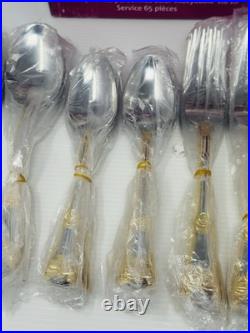 NEW Royal Albert Old Country Roses 65 Pcs Stainless Service For 12 Gold Trim