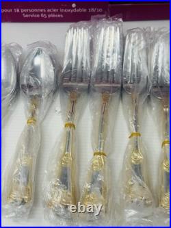 NEW Royal Albert Old Country Roses 65 Pcs Stainless Service For 12 Gold Trim