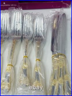 NEW Royal Albert Old Country Roses 65 Pcs Stainless Service For 12 Gold Trim