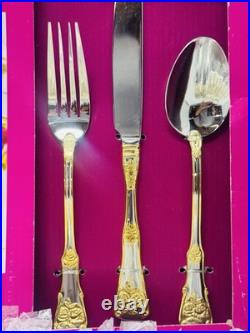 NEW Royal Albert Old Country Roses 65 Pcs Stainless Service For 12 Gold Trim