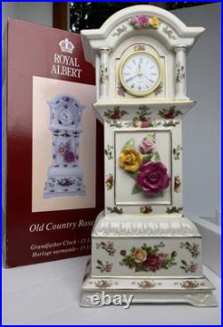NIB Royal Albert Old Country Roses Grandfather Clock 15 1/2 TESTED & WORKS NIB Royal Albert Old Country Roses Grandfather Clock 15 1/2 TESTED & WORKS