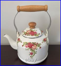 New Royal Albert Old Country Roses Enamel Stovetop Tea Kettle made in Taiwan