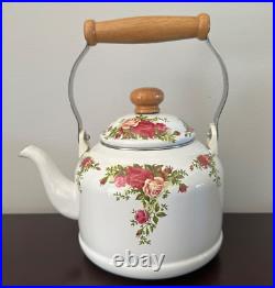 New Royal Albert Old Country Roses Enamel Stovetop Tea Kettle made in Taiwan