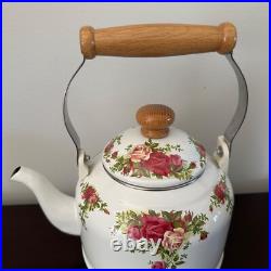 New Royal Albert Old Country Roses Enamel Stovetop Tea Kettle made in Taiwan