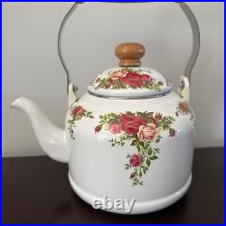 New Royal Albert Old Country Roses Enamel Stovetop Tea Kettle made in Taiwan