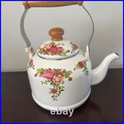 New Royal Albert Old Country Roses Enamel Stovetop Tea Kettle made in Taiwan