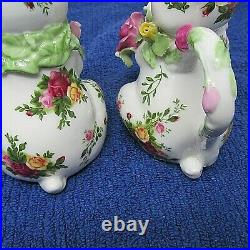Nib Royal Albert Old Country Rose Pattern Bunny Creamer And Matching Sugar Bowl