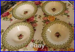 Old Country Roses 4 Rim Soup Green Rim Nwt