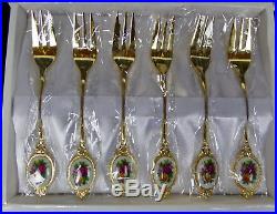 Old Country Roses, 6 Gold Plated Cake Forks & Cake Server, Vgc, Royal Albert