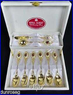 Old Country Roses 6 Gold Plated Tea Spoons, Knife, Jam Spoon, Vgc, Royal Albert