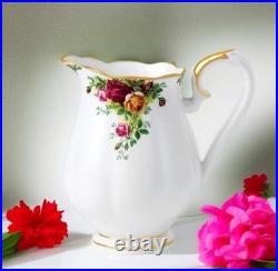 Old Country Roses Bone China Pitcher with Gold Banding Burgundy Pink Yellow