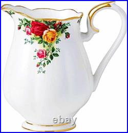 Old Country Roses Bone China Pitcher with Gold Banding Burgundy Pink Yellow