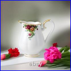 Old Country Roses Bone China Pitcher with Gold Banding Burgundy Pink Yellow