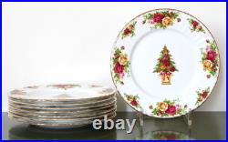 Old Country Roses Set of 8 HOLIDAY ACCENT SALAD PLATES with Christmas Tree