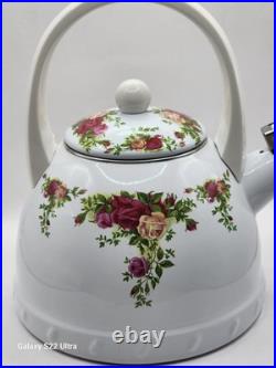 RARE 1962 Royal Albert OLD COUNTRY ROSES Metal Whistler Tea pot Kettle and Lid