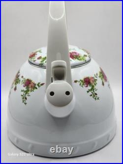 RARE 1962 Royal Albert OLD COUNTRY ROSES Metal Whistler Tea pot Kettle and Lid