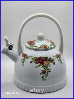 RARE 1962 Royal Albert OLD COUNTRY ROSES Metal Whistler Tea pot Kettle and Lid