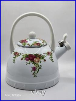 RARE 1962 Royal Albert OLD COUNTRY ROSES Metal Whistler Tea pot Kettle and Lid