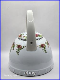 RARE 1962 Royal Albert OLD COUNTRY ROSES Metal Whistler Tea pot Kettle and Lid