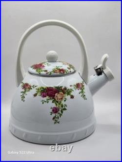 RARE 1962 Royal Albert OLD COUNTRY ROSES Metal Whistler Tea pot Kettle and Lid