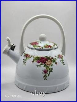RARE 1962 Royal Albert OLD COUNTRY ROSES Metal Whistler Tea pot Kettle and Lid