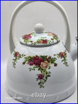 RARE 1962 Royal Albert OLD COUNTRY ROSES Metal Whistler Tea pot Kettle and Lid