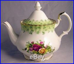 RARE Green Trim Royal Albert Bone China OLD COUNTRY ROSES Teapot