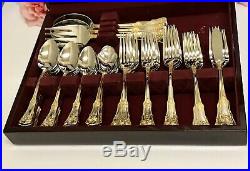 RARE ROYAL ALBERT OLD COUNTRY ROSES 65 PIECE SILVER GOLD FLATWARE With CHEST
