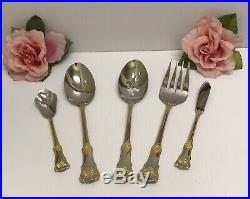 RARE ROYAL ALBERT OLD COUNTRY ROSES 65 PIECE SILVER GOLD FLATWARE With CHEST