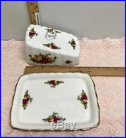RARE ROYAL ALBERT OLD COUNTRY ROSES CHEESE WEDGE TRAY DISH PLATE With DOMED LID