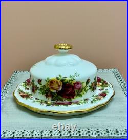 RARE ROYAL ALBERT OLD COUNTRY ROSES ENGLAND COVERED BUTTER DISH With TEA TRIVET RARE ROYAL ALBERT OLD COUNTRY ROSES ENGLAND COVERED BUTTER DISH With TEA TRIVET