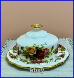 RARE ROYAL ALBERT OLD COUNTRY ROSES ENGLAND COVERED BUTTER DISH With TEA TRIVET RARE ROYAL ALBERT OLD COUNTRY ROSES ENGLAND COVERED BUTTER DISH With TEA TRIVET