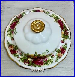 RARE ROYAL ALBERT OLD COUNTRY ROSES ENGLAND COVERED BUTTER DISH With TEA TRIVET RARE ROYAL ALBERT OLD COUNTRY ROSES ENGLAND COVERED BUTTER DISH With TEA TRIVET