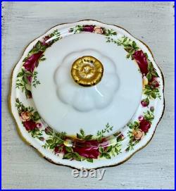 RARE ROYAL ALBERT OLD COUNTRY ROSES ENGLAND COVERED BUTTER DISH With TEA TRIVET RARE ROYAL ALBERT OLD COUNTRY ROSES ENGLAND COVERED BUTTER DISH With TEA TRIVET