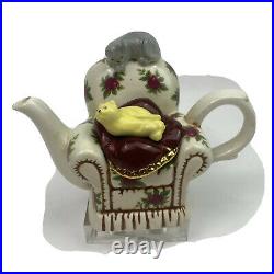 RARE Royal Albert Cardew Old Country Roses Small Chair withCat Teapot 1996